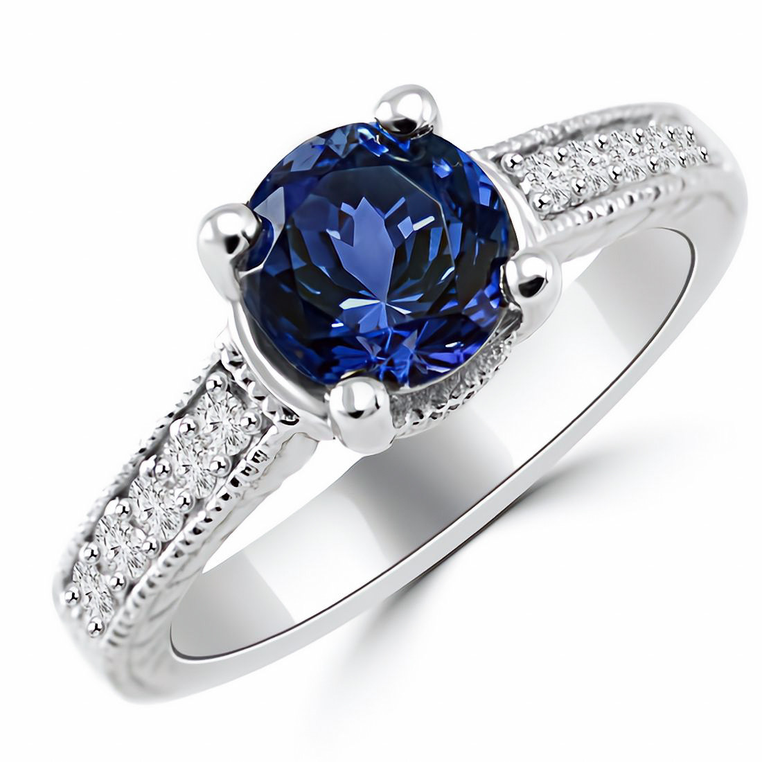Vintage Blue Sapphire Diamond Engagement Ring