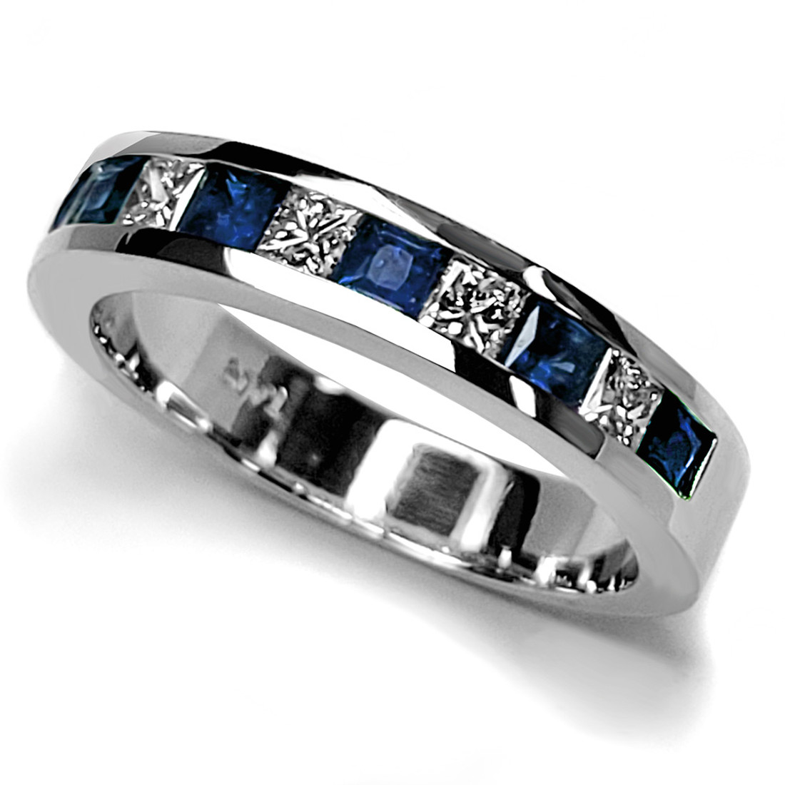 2.01 Princess Cut Simulated Blue Sapphire Wedding Ring set Curved 14k White  Gold | eBay