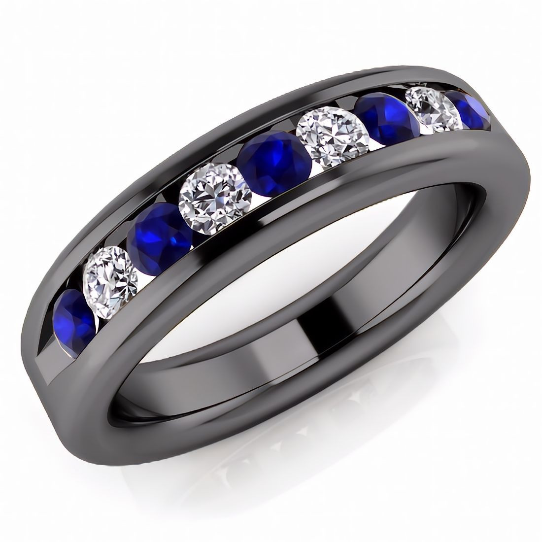 Alternating Sapphire Diamond Men's Channel-Set Ring Wedding Band