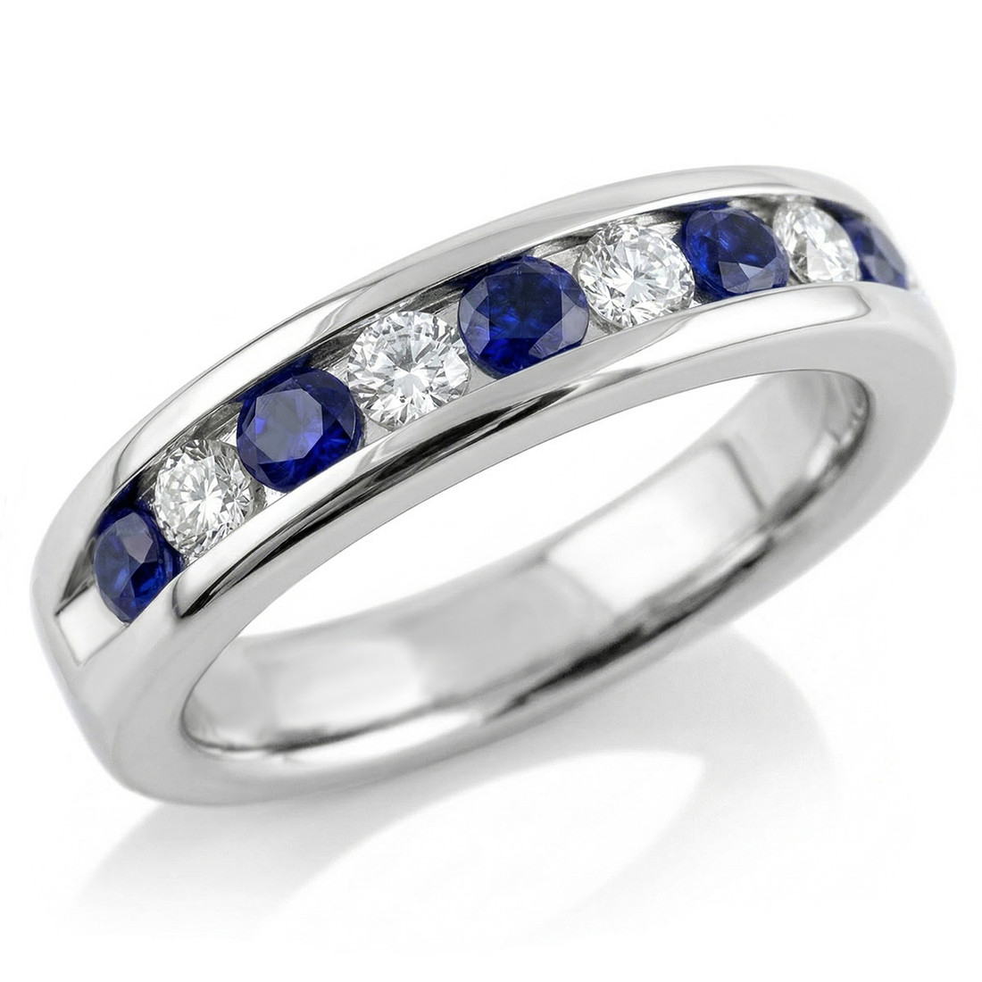 Alternating Sapphire and Diamond Channel-Set Mens Wedding Ring Band