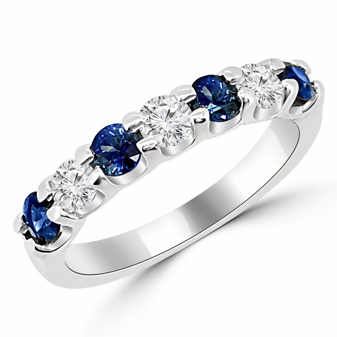 7-Stone Blue Sapphire Diamond Wedding Ring