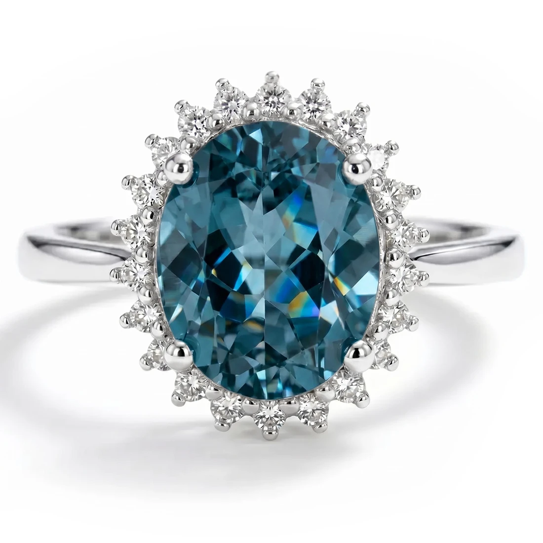 Oval London Blue Topaz and Diamond Halo Statement Ring