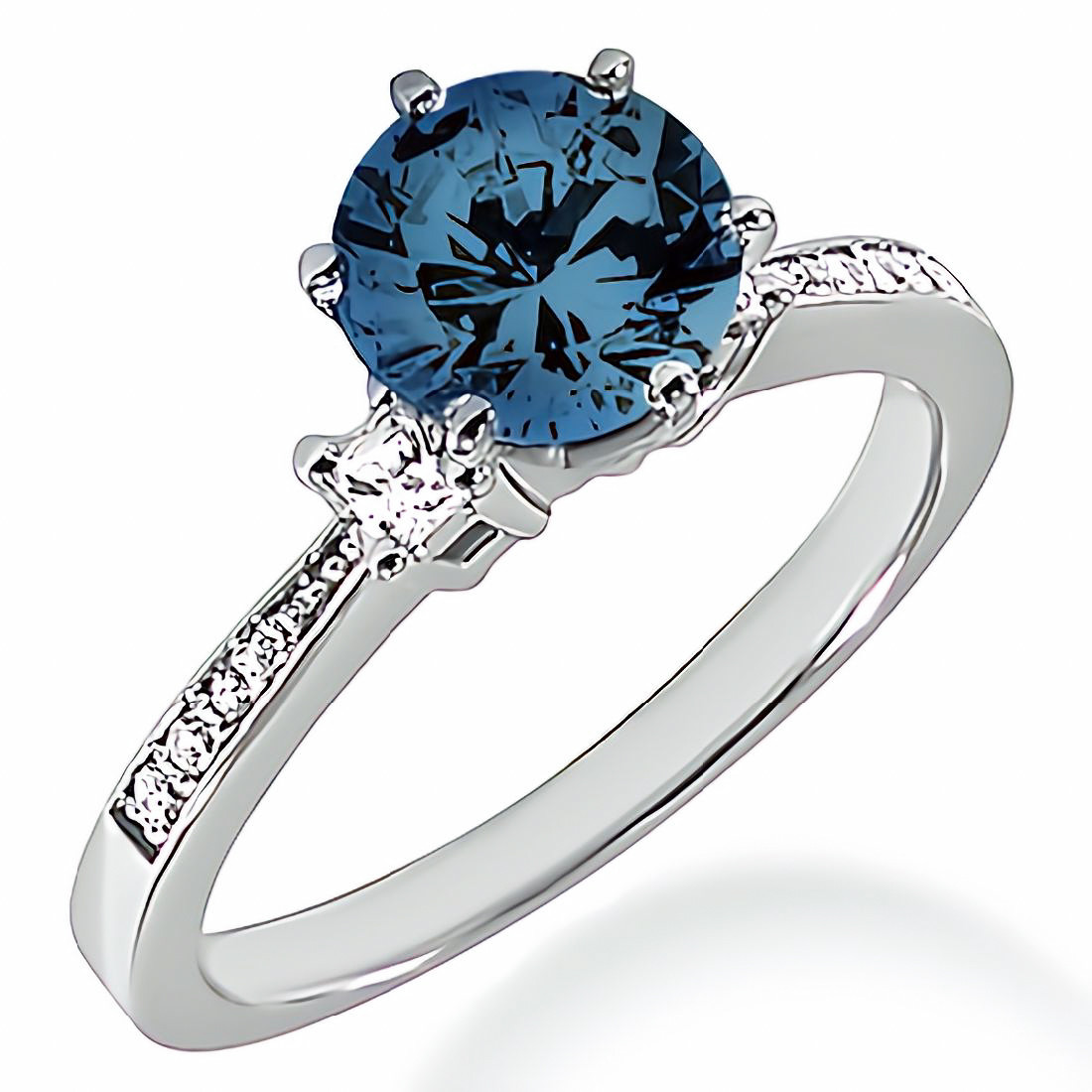 Amazon.com: Gem Stone King 10K White Gold Sky Blue Topaz White Created  Sapphire and White Diamond Accent 3-Stone Engagement Ring For Women (1.05  Cttw, Round 6MM, Gemstone November Birthstone, Size 5) :