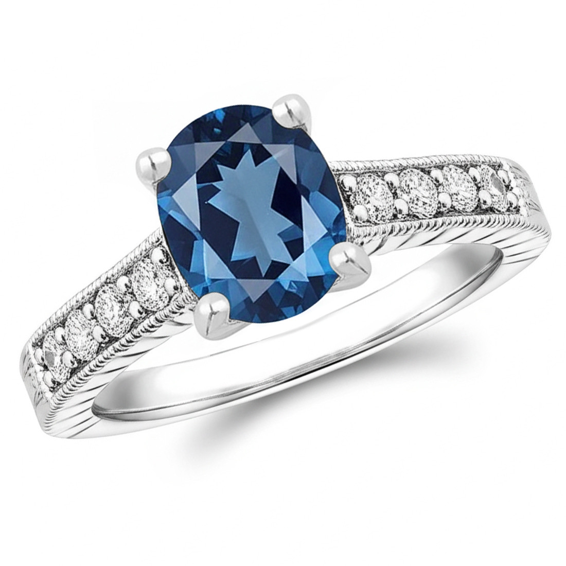 Oval London Blue Topaz Diamond Vintage-Style Engagement Ring