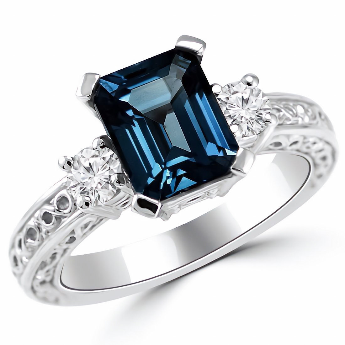 14K White Gold Emerald Cut Blue Topaz Ring – Long's Jewelers