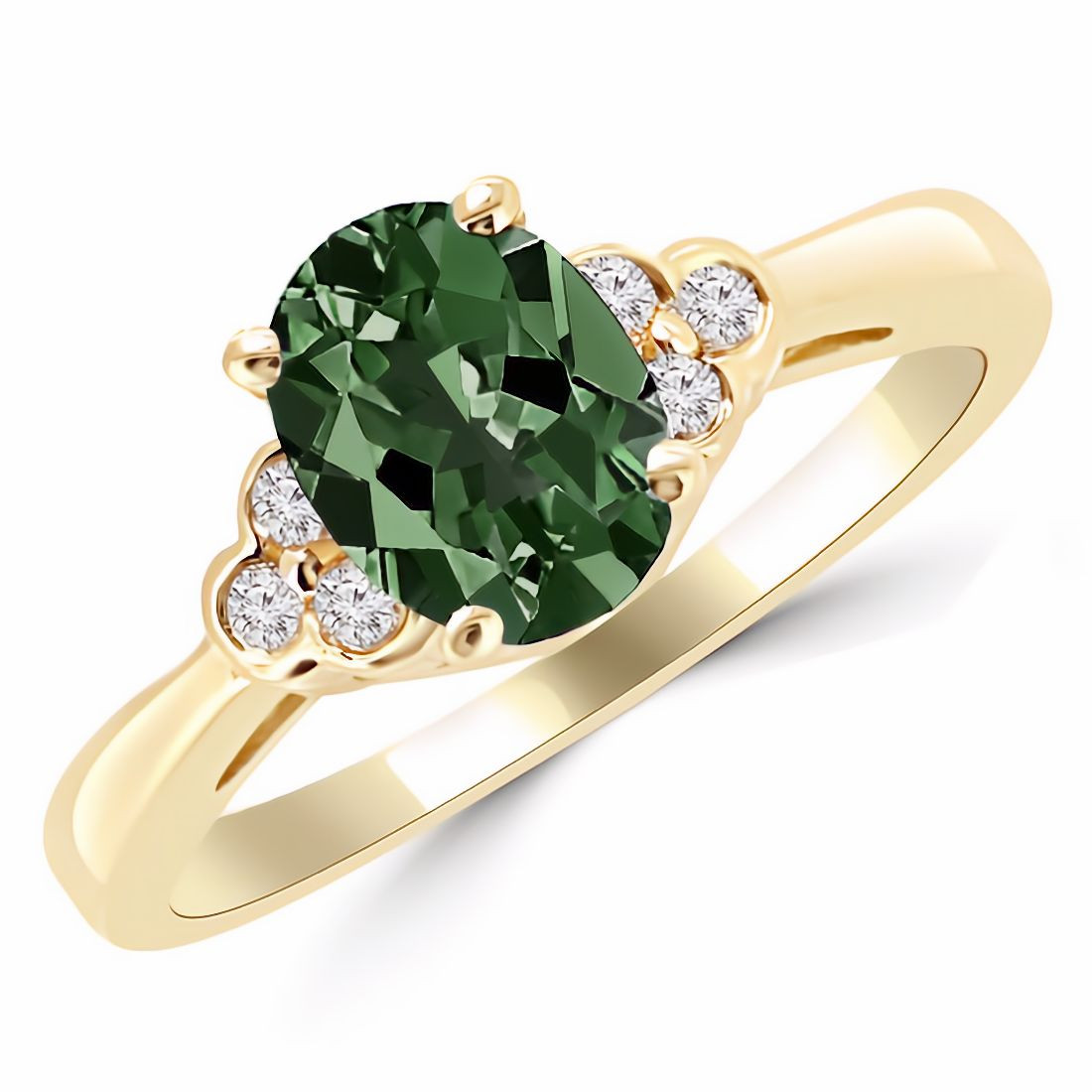 Deep Green Oval Tourmaline & Diamond Engagement Ring