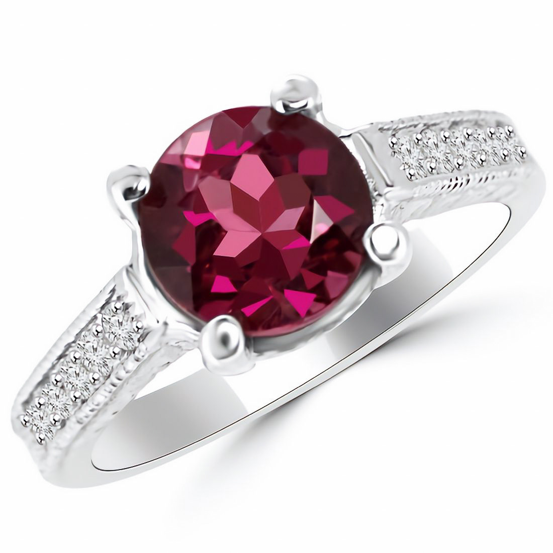 Round Pink Tourmaline Diamond Engagement Ring