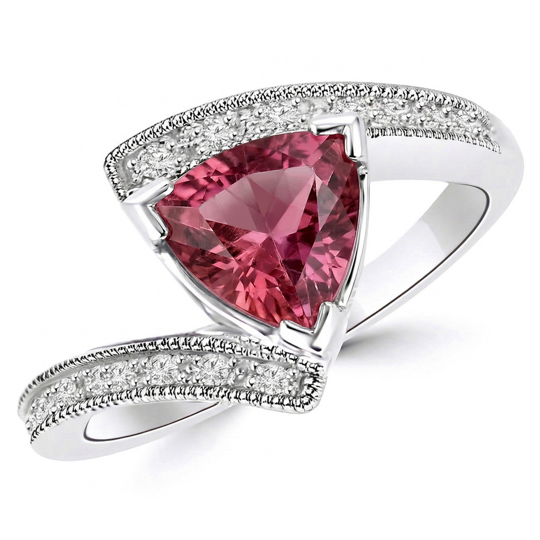 Unique Trilliant Pink Tourmaline Diamond Engagement Statement Ring