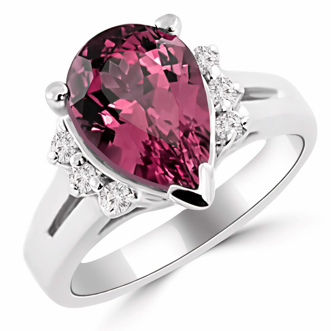 Large Pear-Shaped Pink Tourmaline Diamond Engagement Bridal Ring