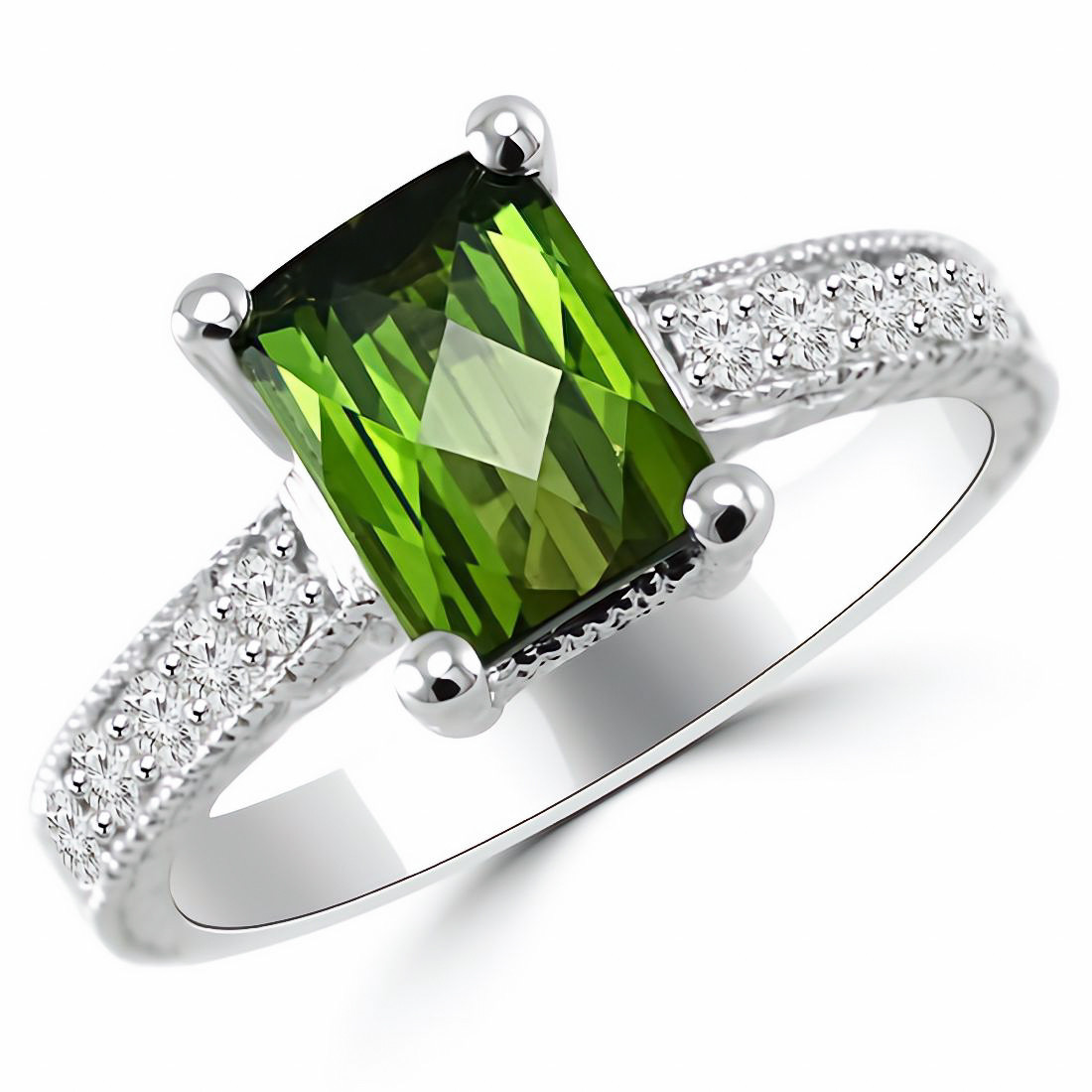 Celtic Love Natural Green Tourmaline Engagement Ring Solid 14K/18K White  Gold Vintage Cluster Diamond Wedding Ring Women Anniversary Gift - Etsy