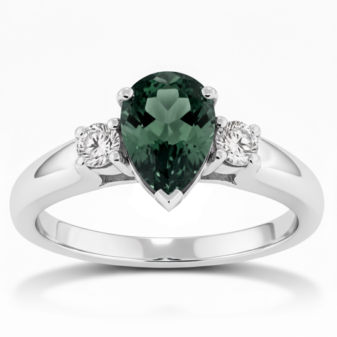 Pear-Cut Green Tourmaline and Diamond Engagement Ring
