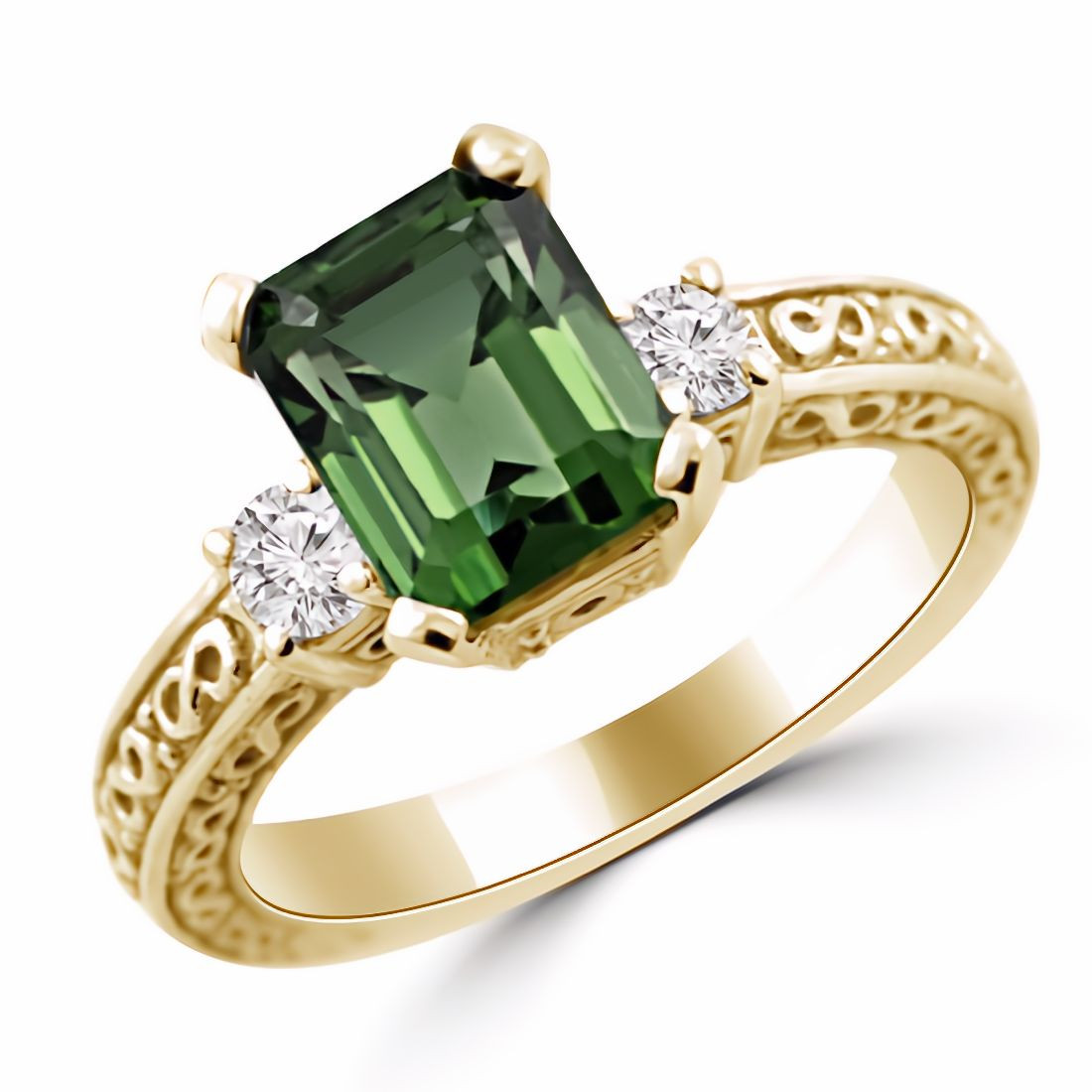 green tourmaline diamond three stone ring yellow gold 26950.1655067926