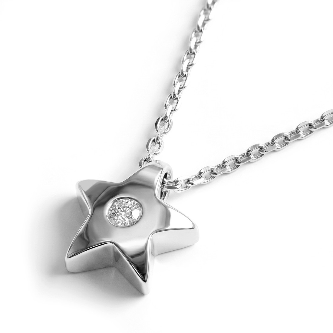 Diamond Solitaire Star Pendant Polished Necklace 14k White Gold