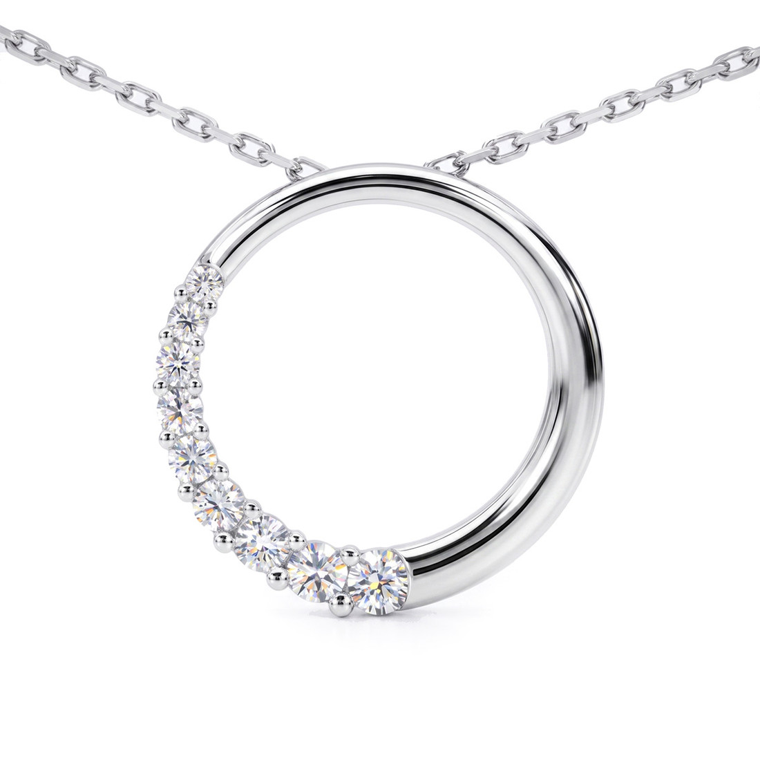 Graduated Diamond Necklace Circle Pendant