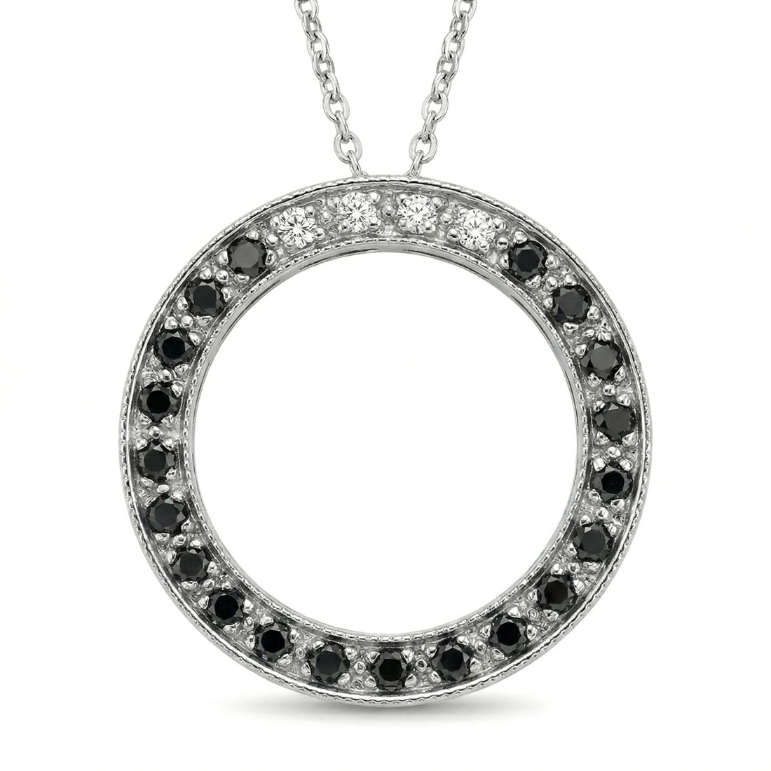 Fancy Black and White Diamond Circle Necklace