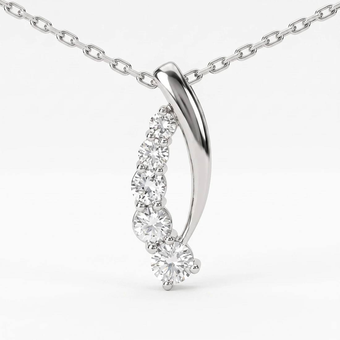 Natural Diamond Five Stone Journey Pendant With Chain 14k Gold