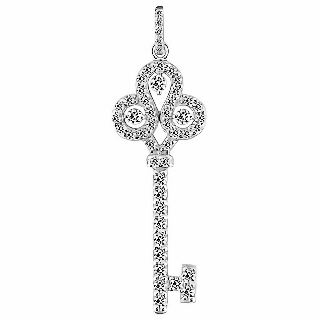 18ct white gold, single diamond set Heart lock & key pendant. - Nicholas  Wylde