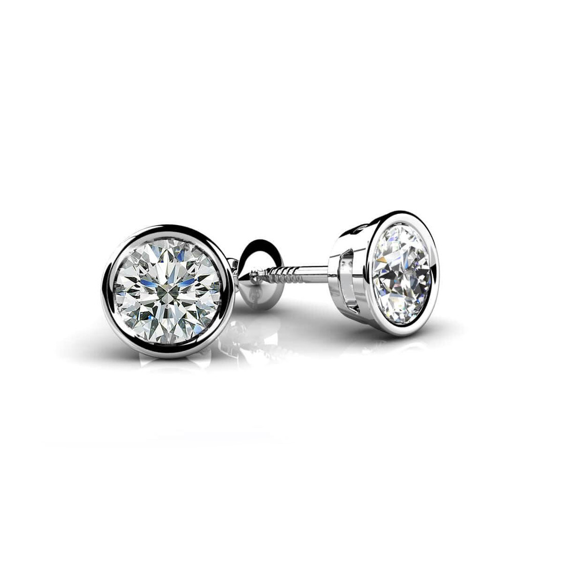 3/4 Carat Natural Diamond Stud Earrings Bezel Style