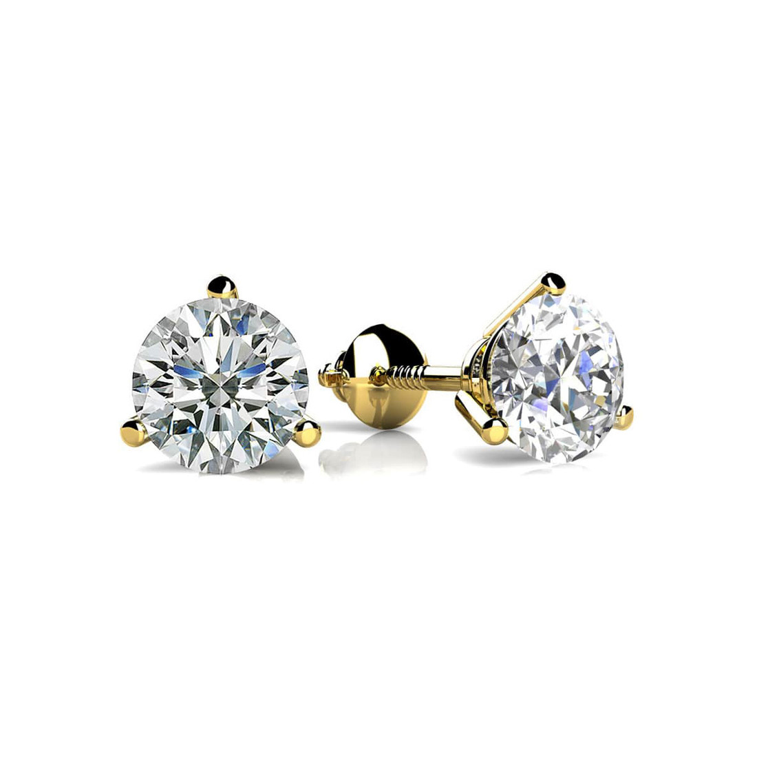 3/4 Carat Round Diamond Martini-Glass 3-Prong Stud Earrings