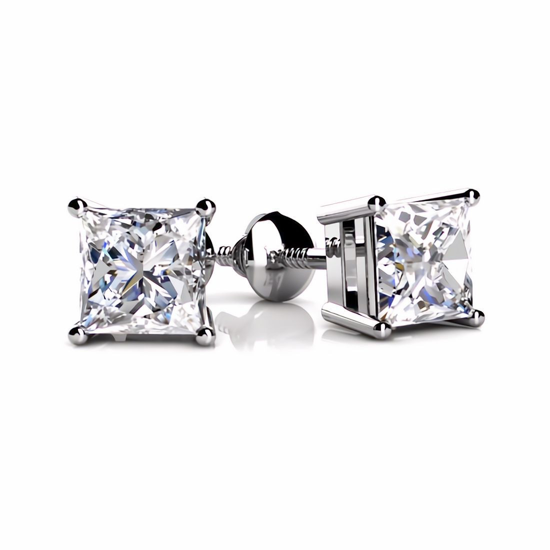1.5 Carat Natural Princess-Cut Diamond Classic Stud Earrings