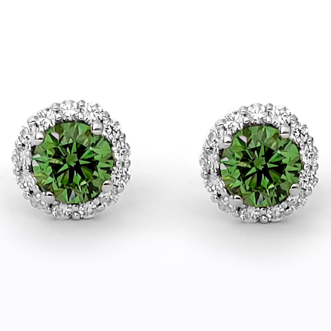 2.05ct Fancy Green Diamond Stud Earrings 14k White Gold