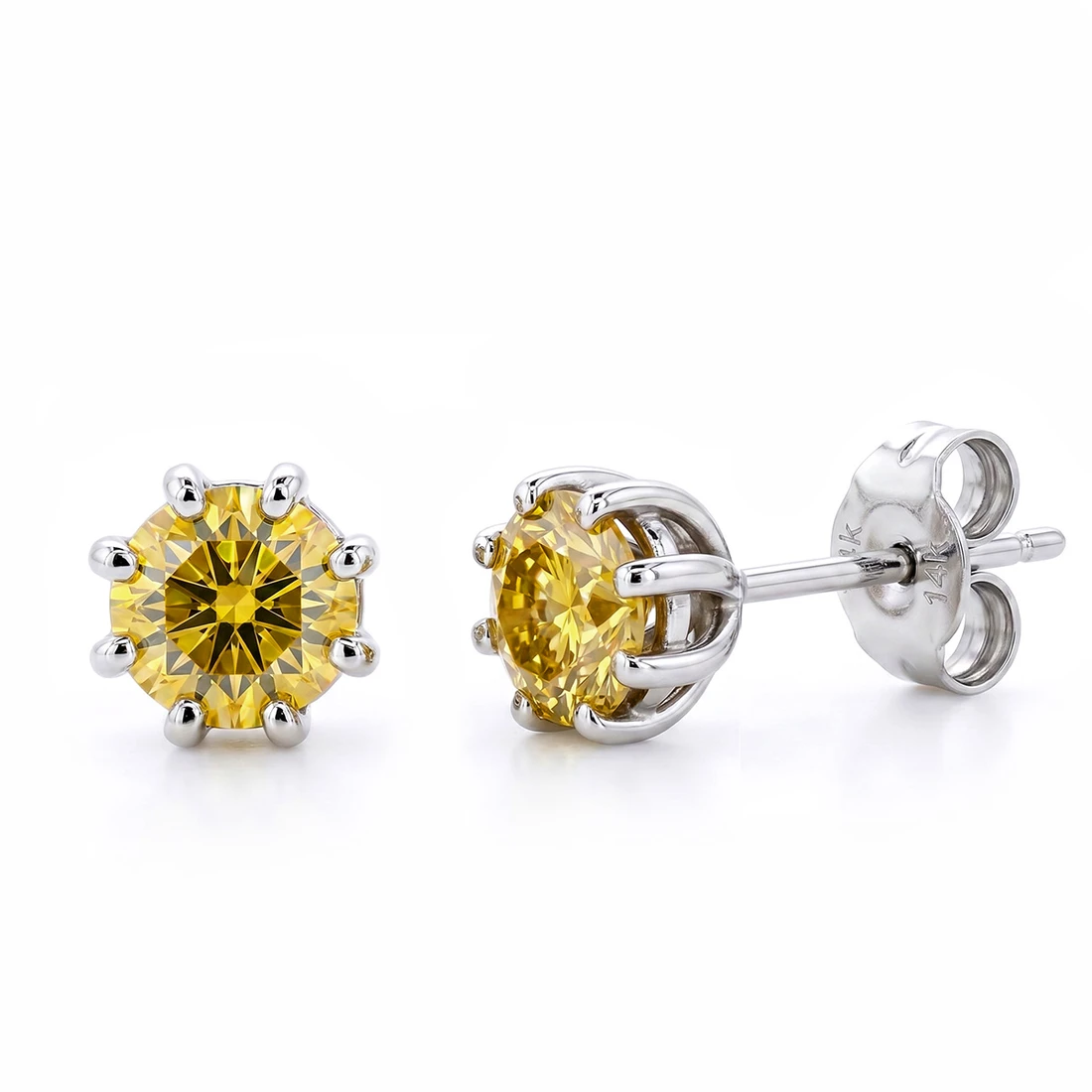 Orange Diamond Stud Earrings 14k White Gold 8-Prong Design
