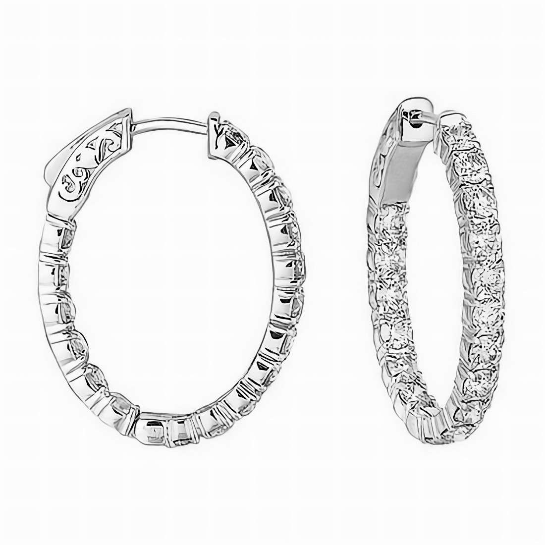 14K Gold Diamond Hoop Earrings 14K White Gold