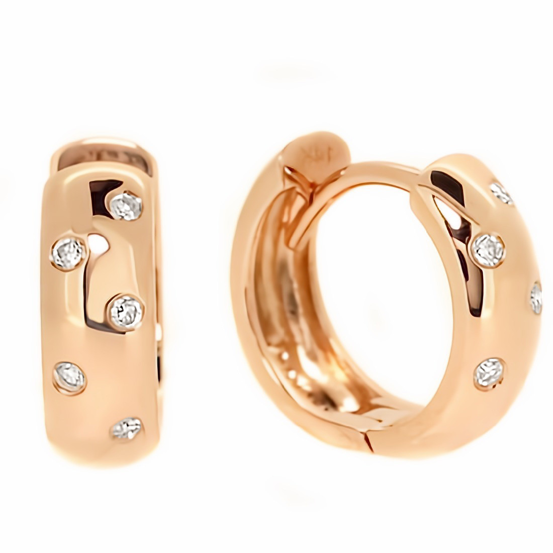 Diamond Hoop Huggie Earrings Polished Pink Gold