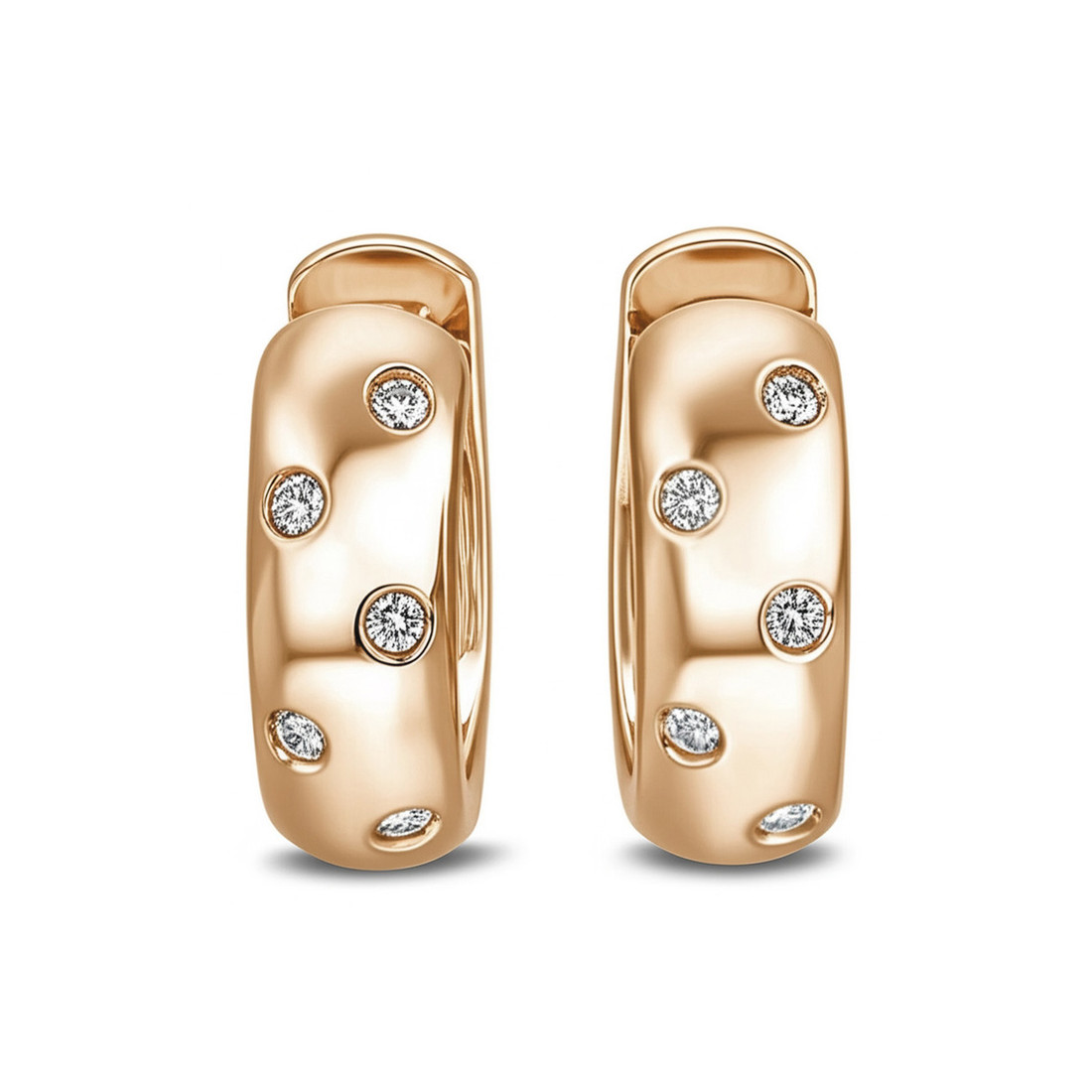 Scattered Diamond Hoop Huggie Earrings Polished 14k Rose Gold