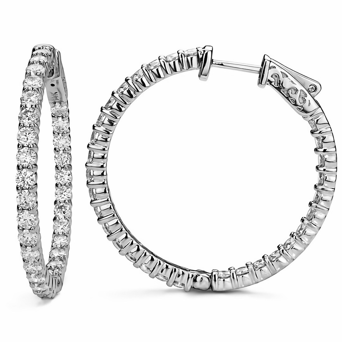 Large 10 Carats Diamond Inside Out Hoop Earrings 14k White Gold