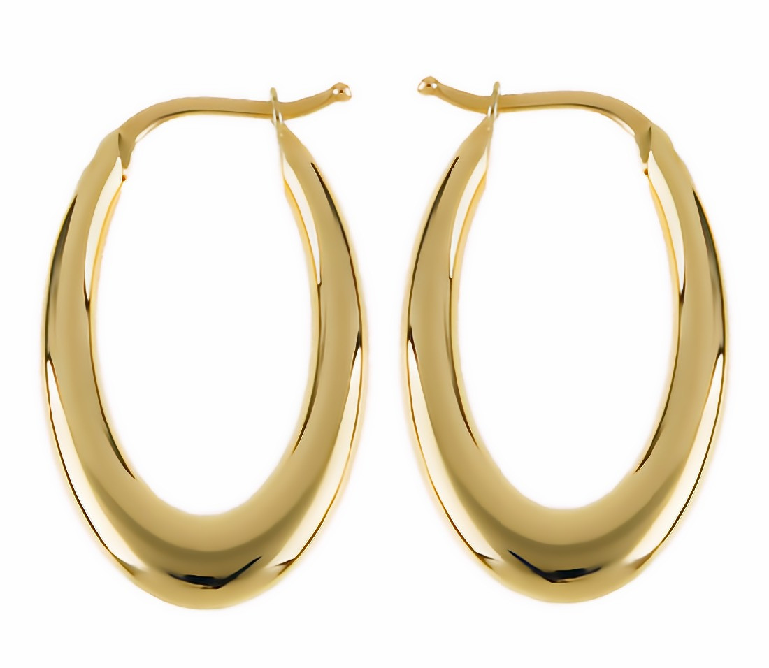 Oval Hoop Earrings Puffed 14k Yellow Gold High Polished Finish