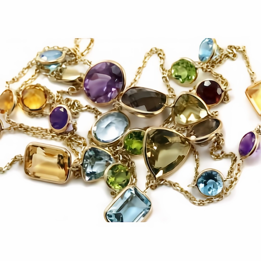 Assorted Mix Shaped Gemstone Station By The Yard Necklace 14k Gold 36