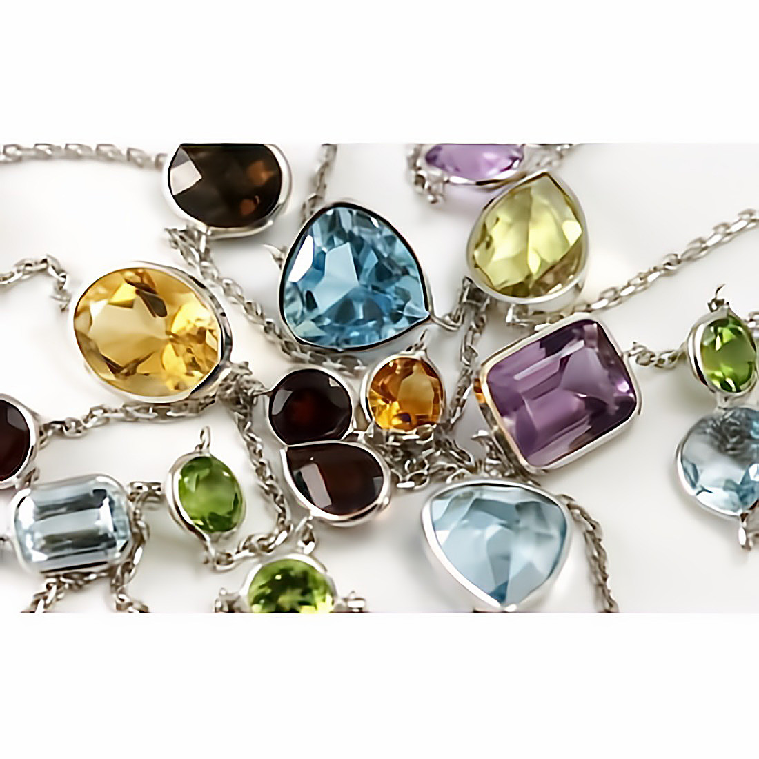 Mix Shaped Gemstone Station By The Yard Necklace 14k White Gold 36