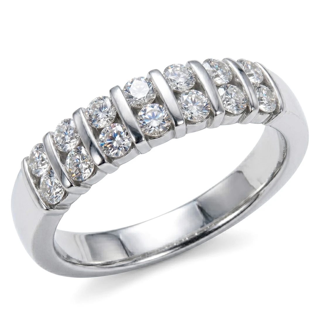 Bar-Set Two Row Diamond Anniversary Ring / Wedding Band