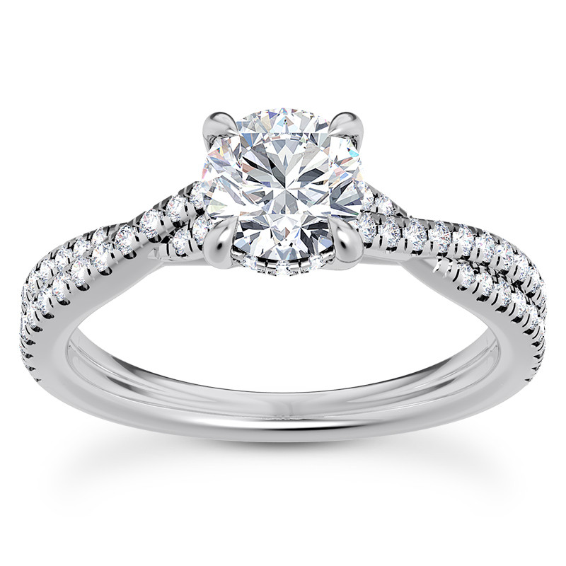 Twisted Diamond Engagement Ring Setting With Hidden Halo