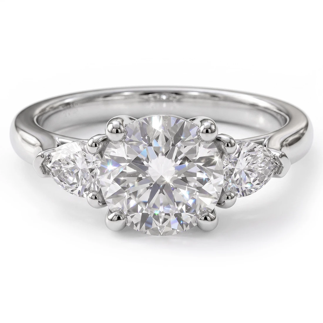 Three Stone Pear Cut Side Diamond Engagement Ring Mounting