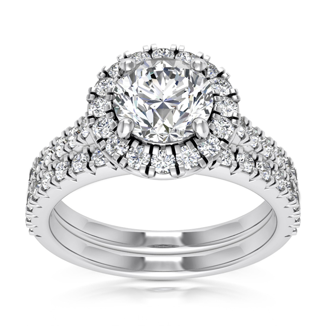 Matching Diamond Halo Engagement Ring Wedding Band Set