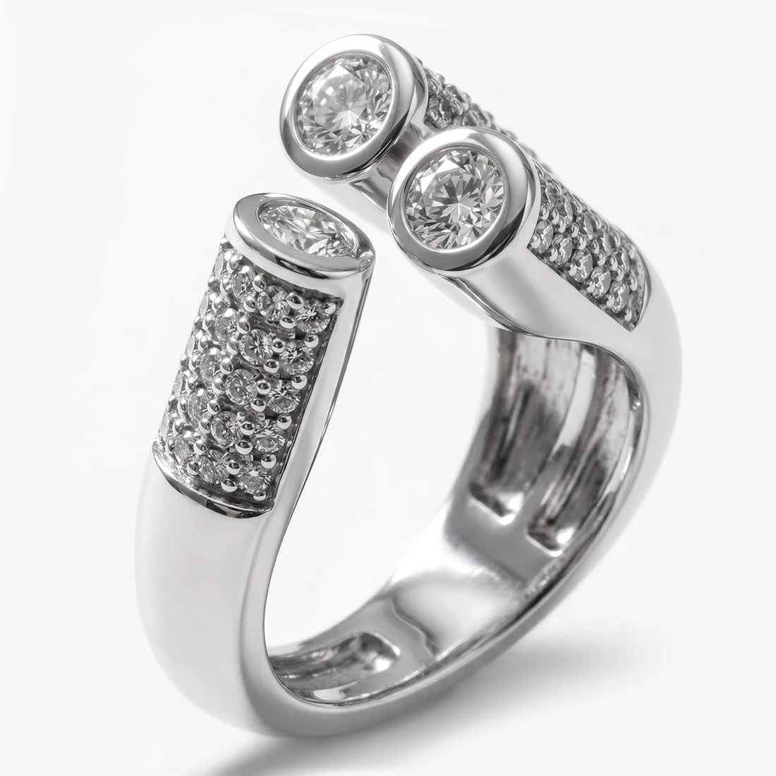Unique Open Cuff Diamond Cocktail / Statement Ring