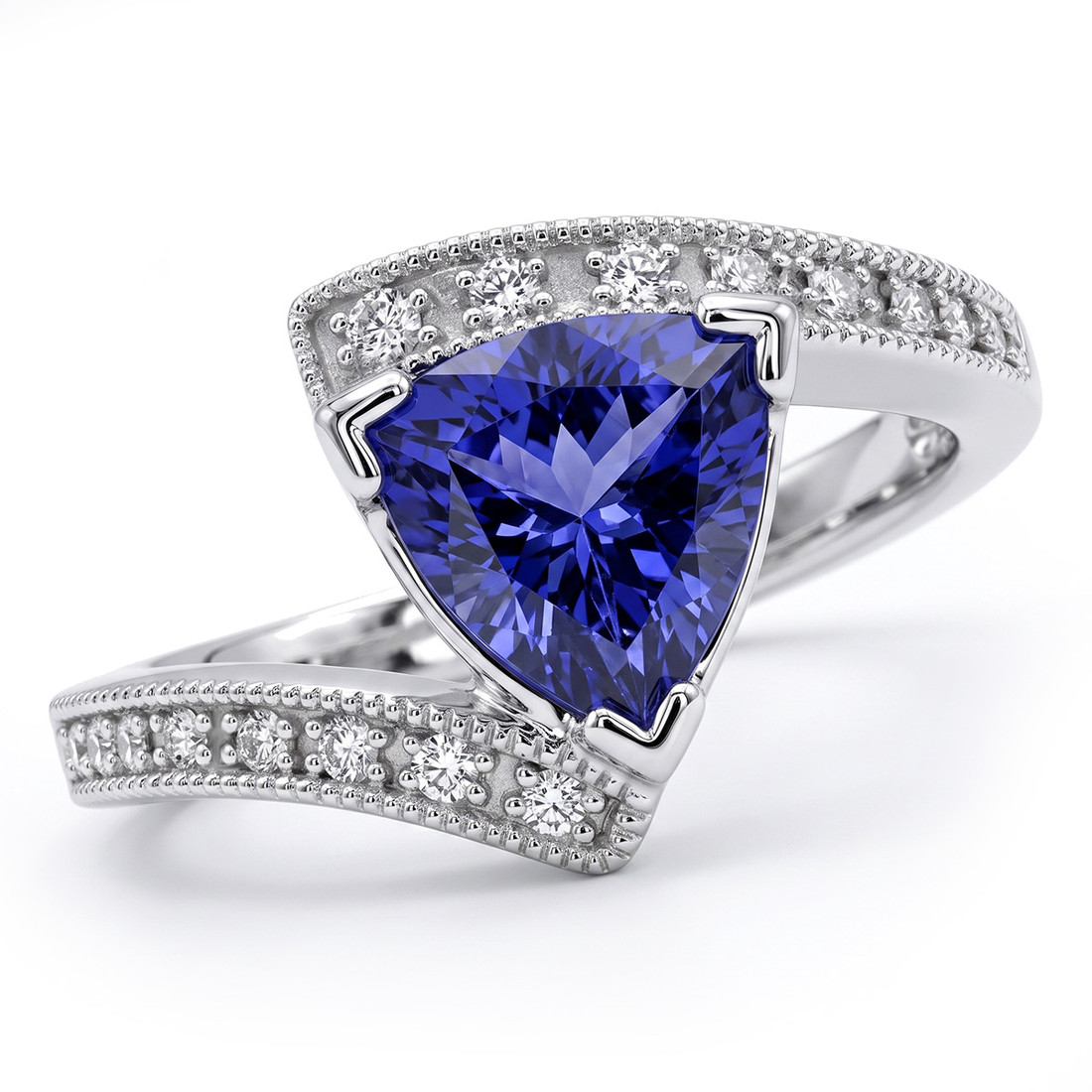 Triangular Cut Tanzanite Diamond Statement Ring