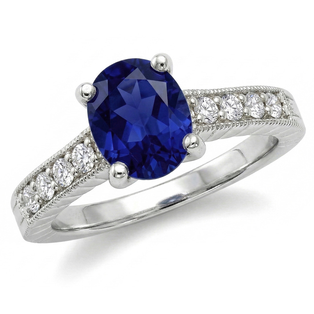 Vintage-Style Oval Tanzanite and Diamond Engagement Ring