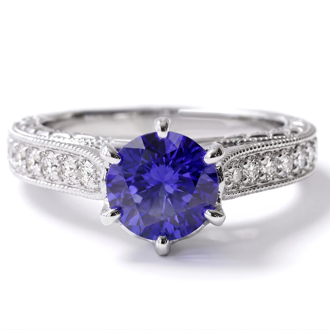 Fine Tanzanite and Diamond Engagement Ring Vintage Style