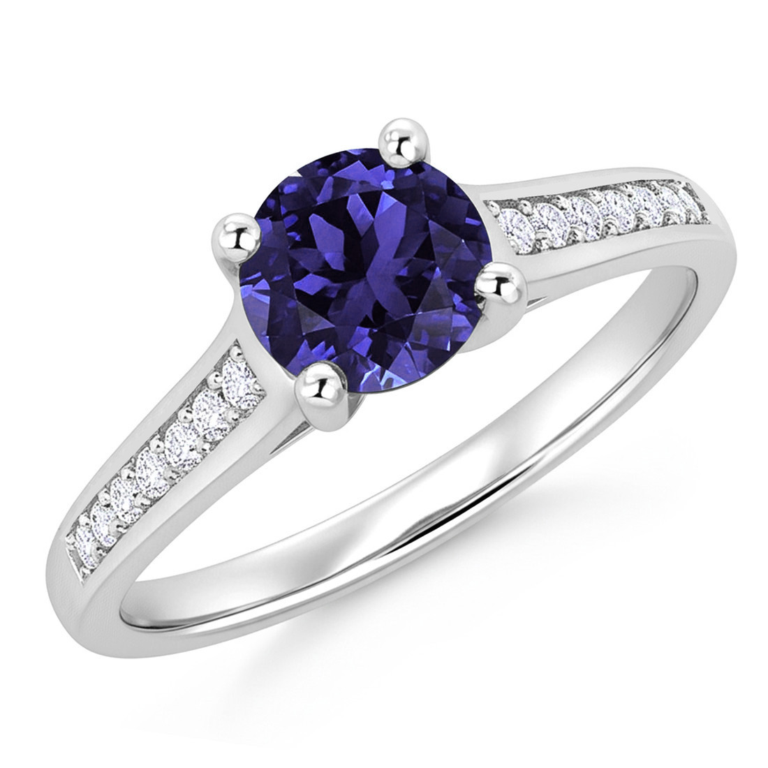 Dainty Round Tanzanite and Diamond Engagement Bridal Ring