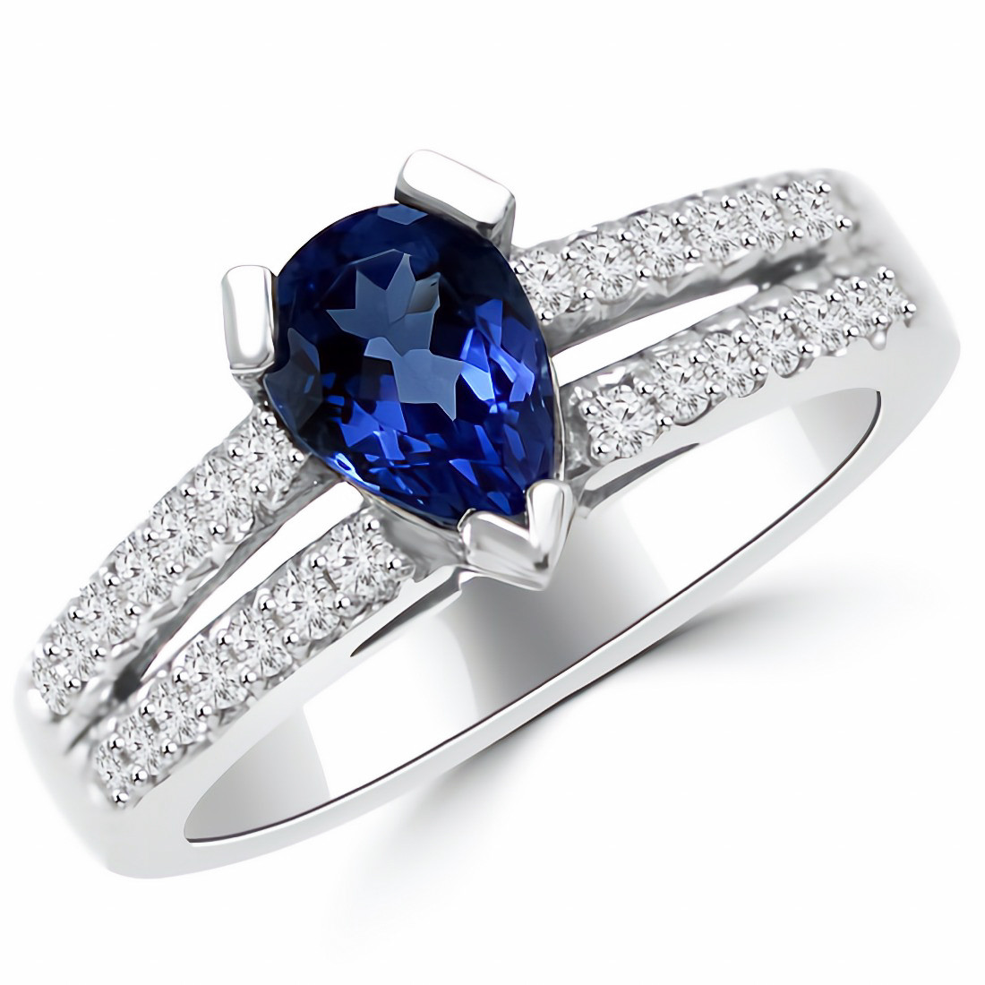 Pear Cut Tanzanite Diamond Split Shank Engagement Ring