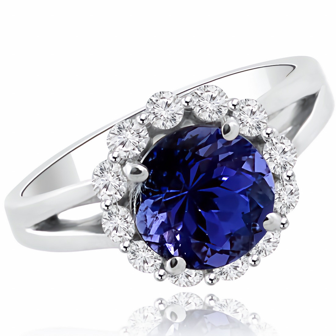 3ct Tanzanite Diamond Halo Engagement Ring with a Split Band