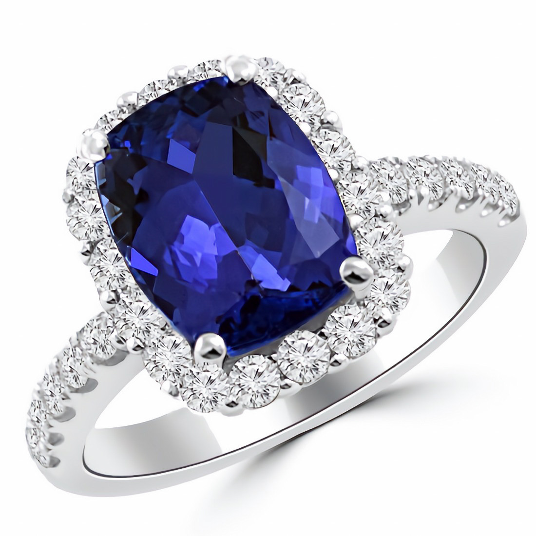 3.80ct Cushion-Cut Tanzanite & Diamond Halo Engagement Ring