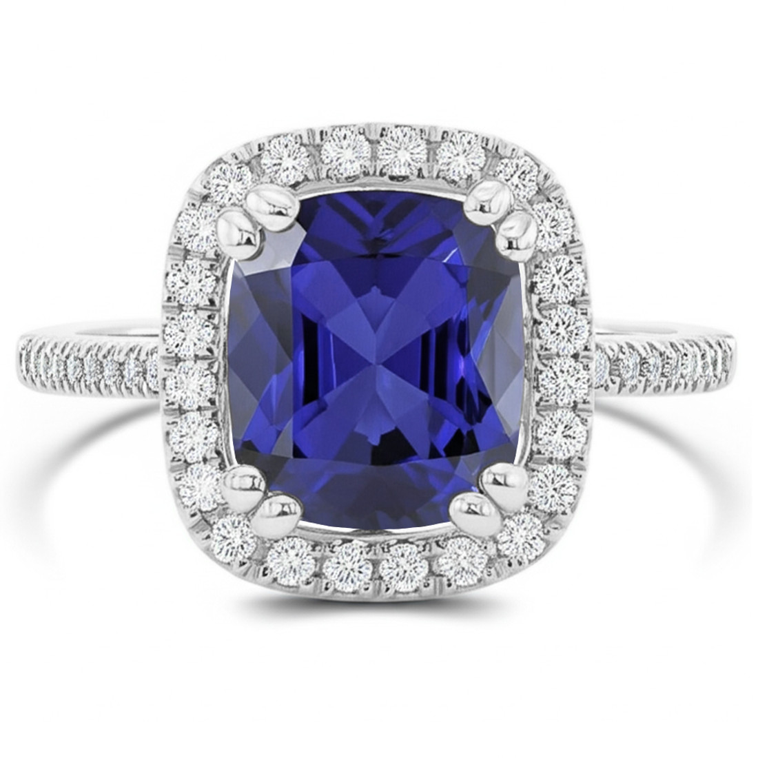 Large Cushion Cut Tanzanite and Diamond Halo Engagement / Statement Ring