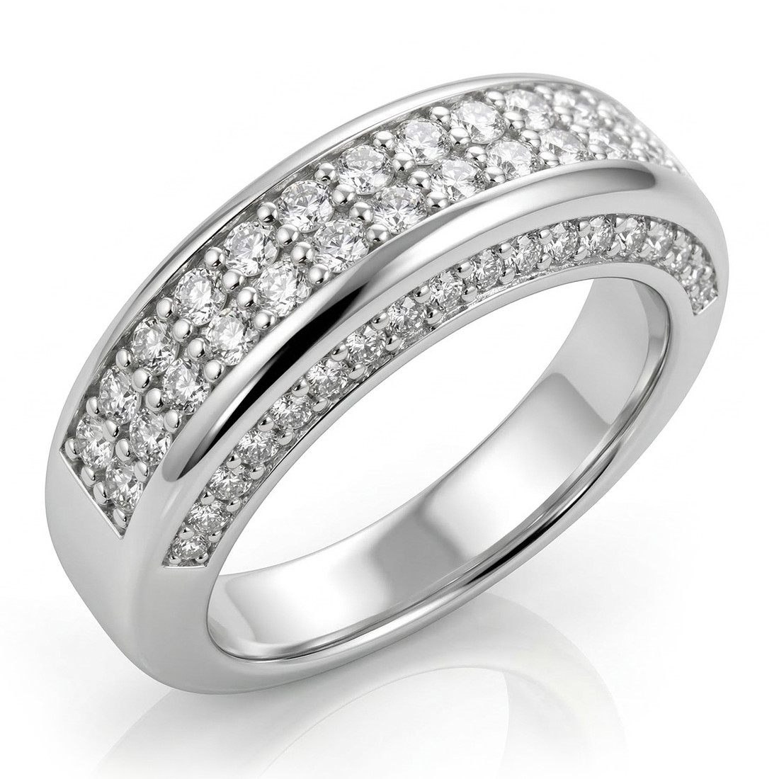 2-Row Pave Diamond Men's Anniversary / Wedding Ring