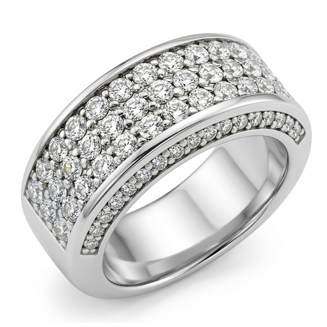3-Row Pave Diamond Anniversary Wedding Ring Band for Men Women