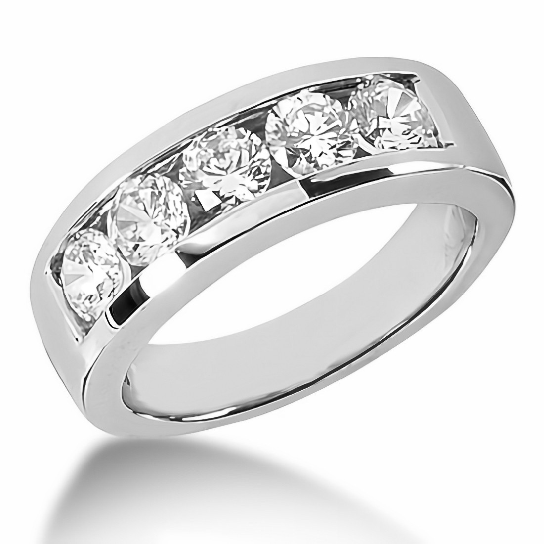 Channel Set Princess Diamond Mens Ring in White Gold (6.5mm)