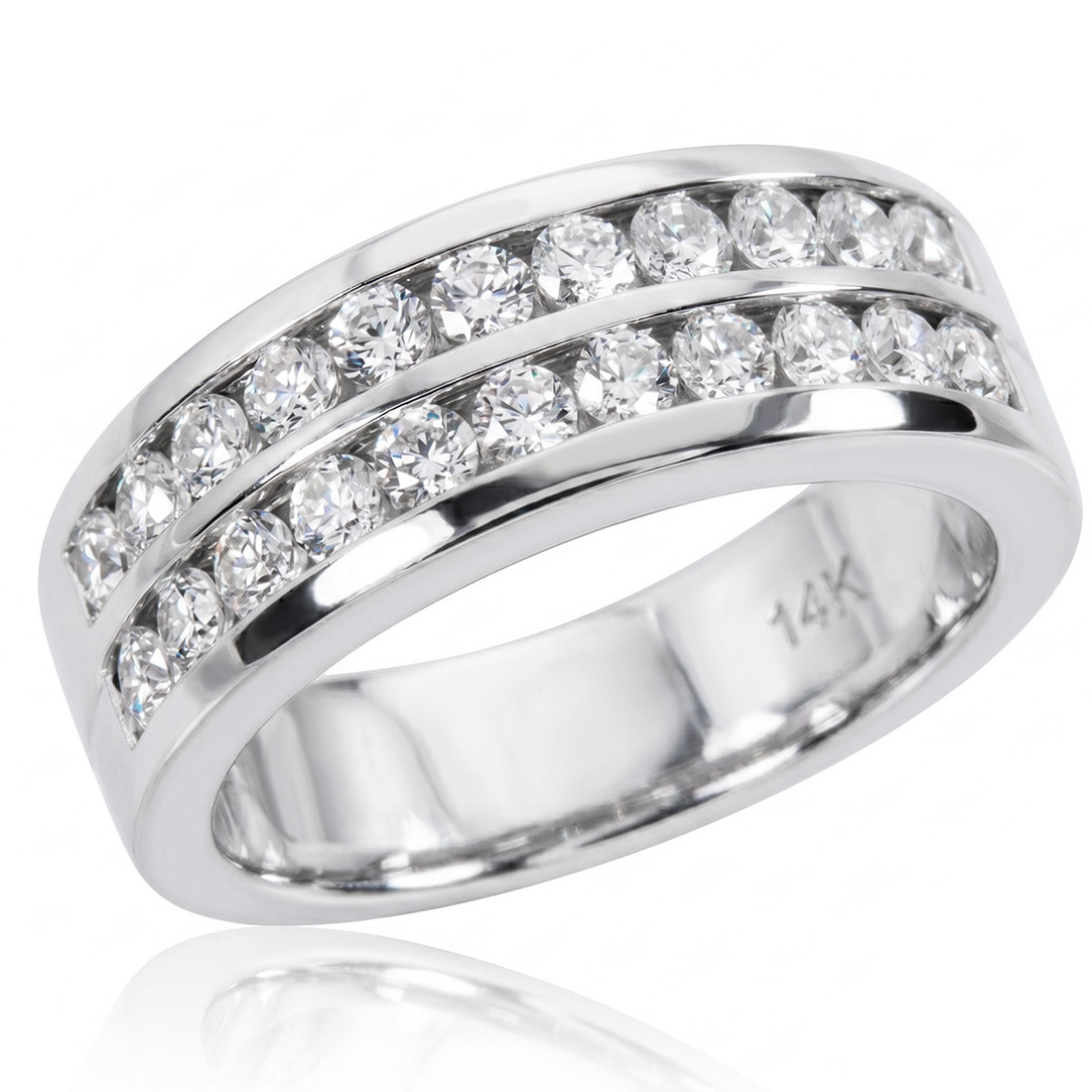 Mens 2 Row Diamond Channel Set Wedding Band Ring
